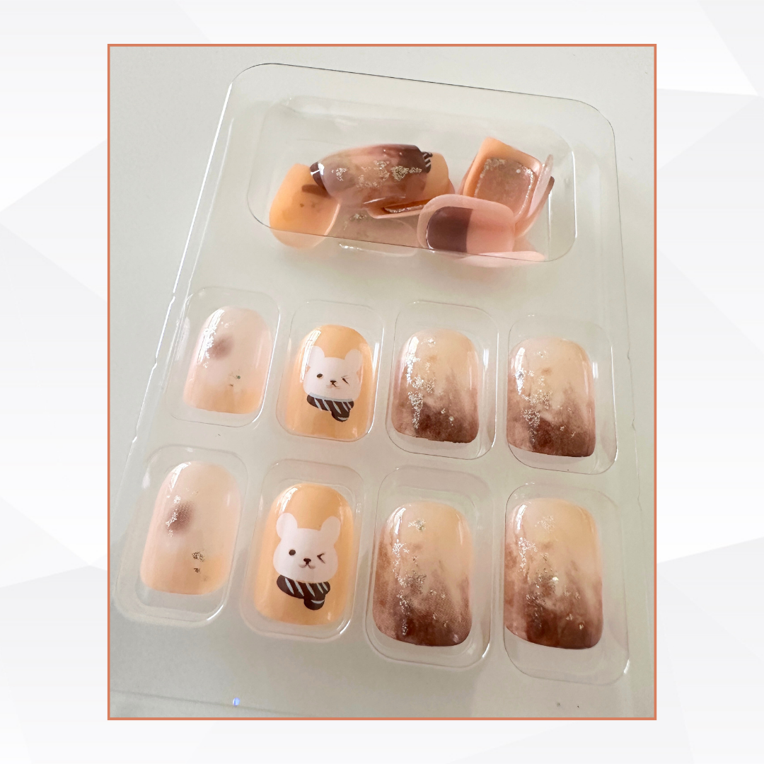 24pcs with cute bear False Nails + 1pc Jelly Glue P110