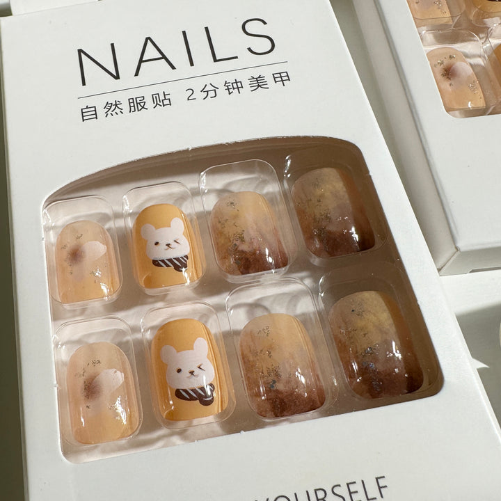 24pcs with cute bear False Nails + 1pc Jelly Glue P110