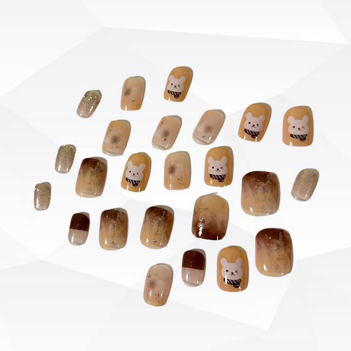 24pcs with cute bear False Nails + 1pc Jelly Glue P110