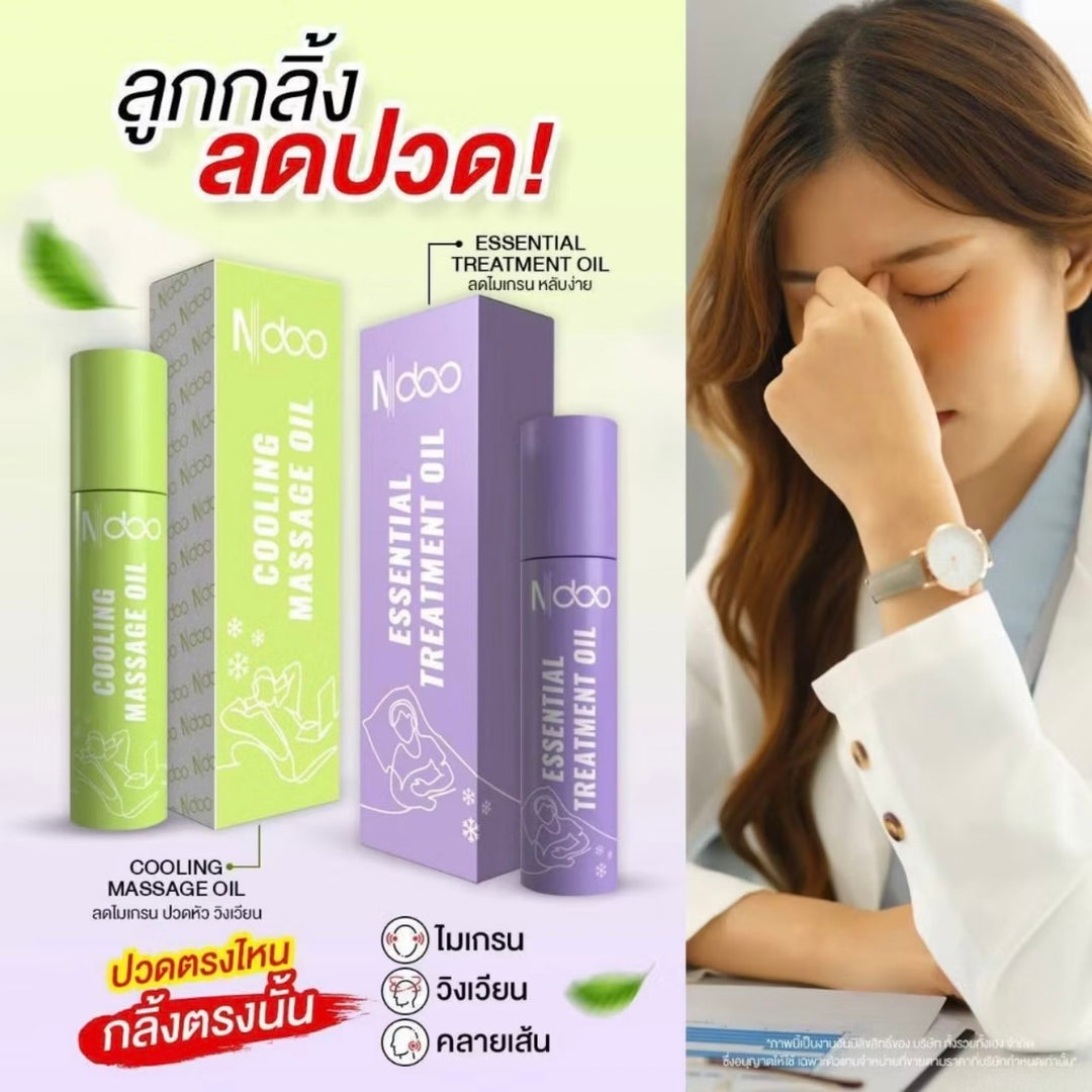 Ndoo ลูกกลิ้งเจลเย็น ลดปวดไมเกรน/ ม่วงคลายเครียด เขียวคลายปวด