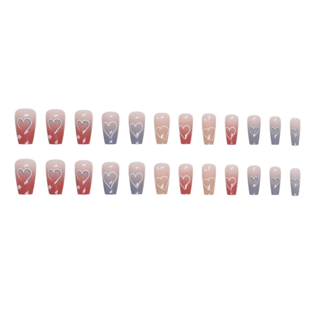 Transform Your Nails with 24pcs Long Ombre Pink And Blue with Heart + 1 pc Jelly Gule L201