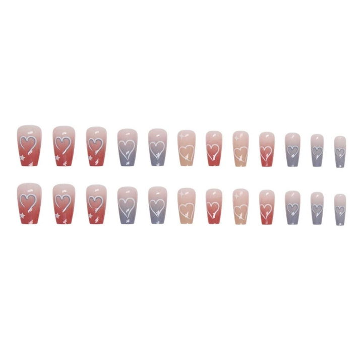 Transform Your Nails with 24pcs Long Ombre Pink And Blue with Heart + 1 pc Jelly Gule L201