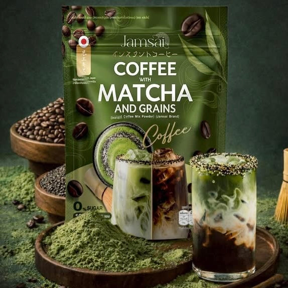 Jamsai Coffee with Matcha and Grains