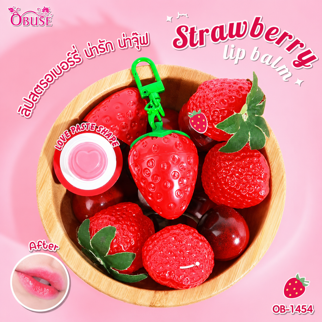 Obuse Strawberry Lip Balm Keychain