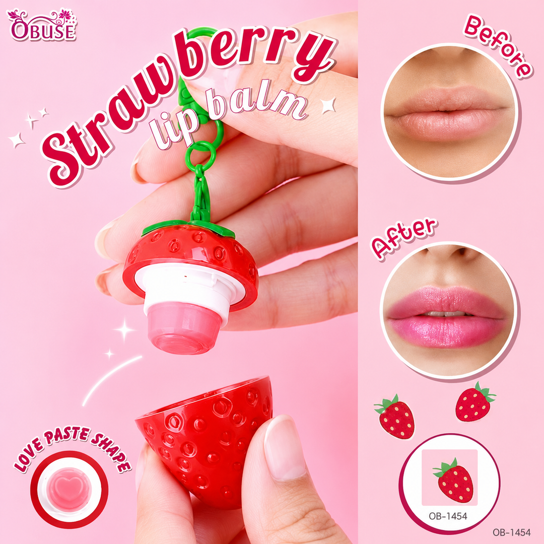 Obuse Strawberry Lip Balm Keychain