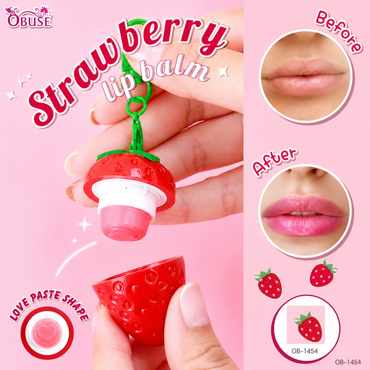 Obuse Strawberry Lip Balm Keychain