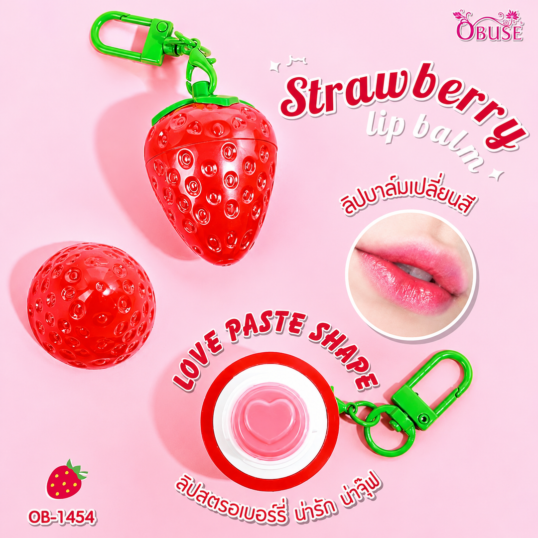 Obuse Strawberry Lip Balm Keychain