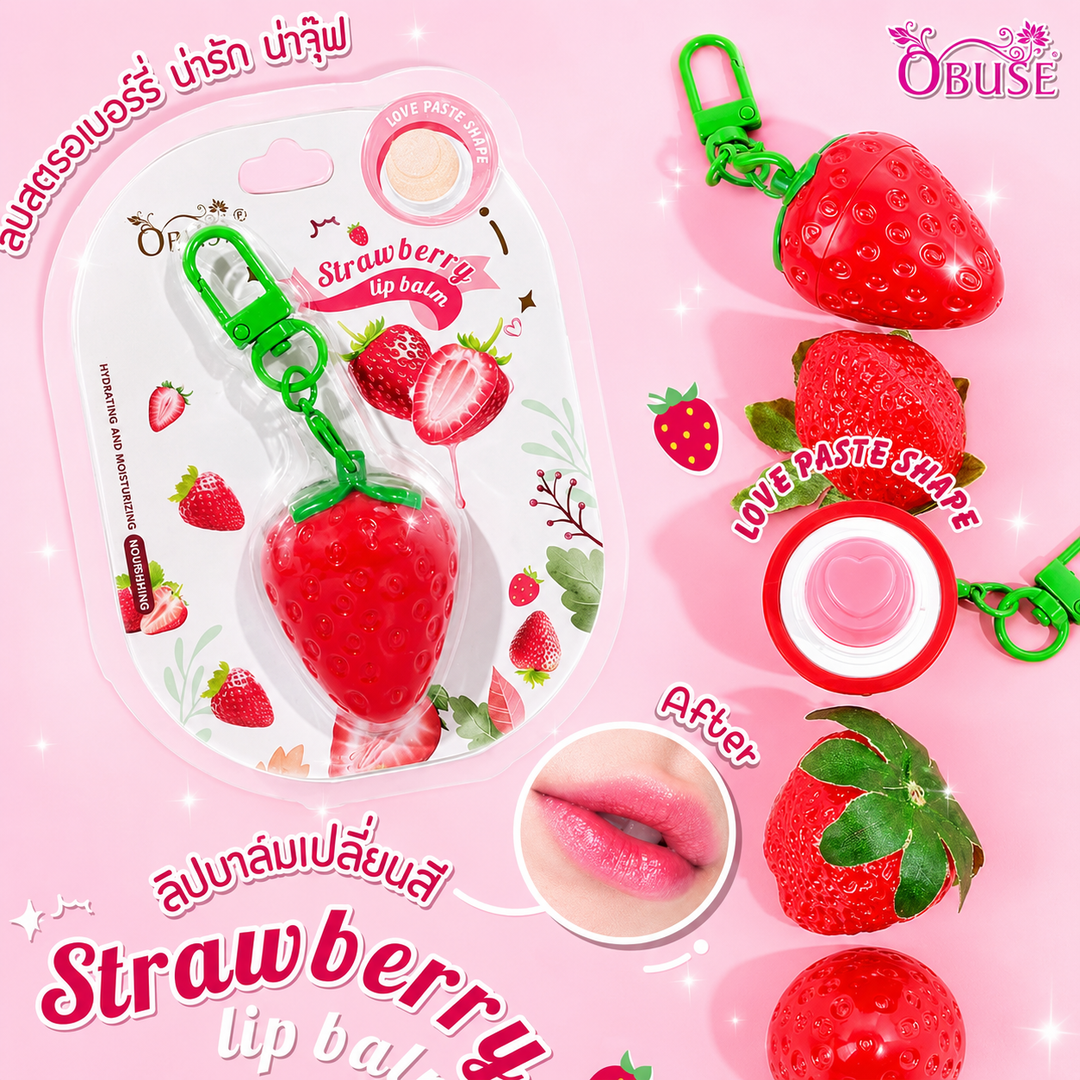Obuse Strawberry Lip Balm Keychain