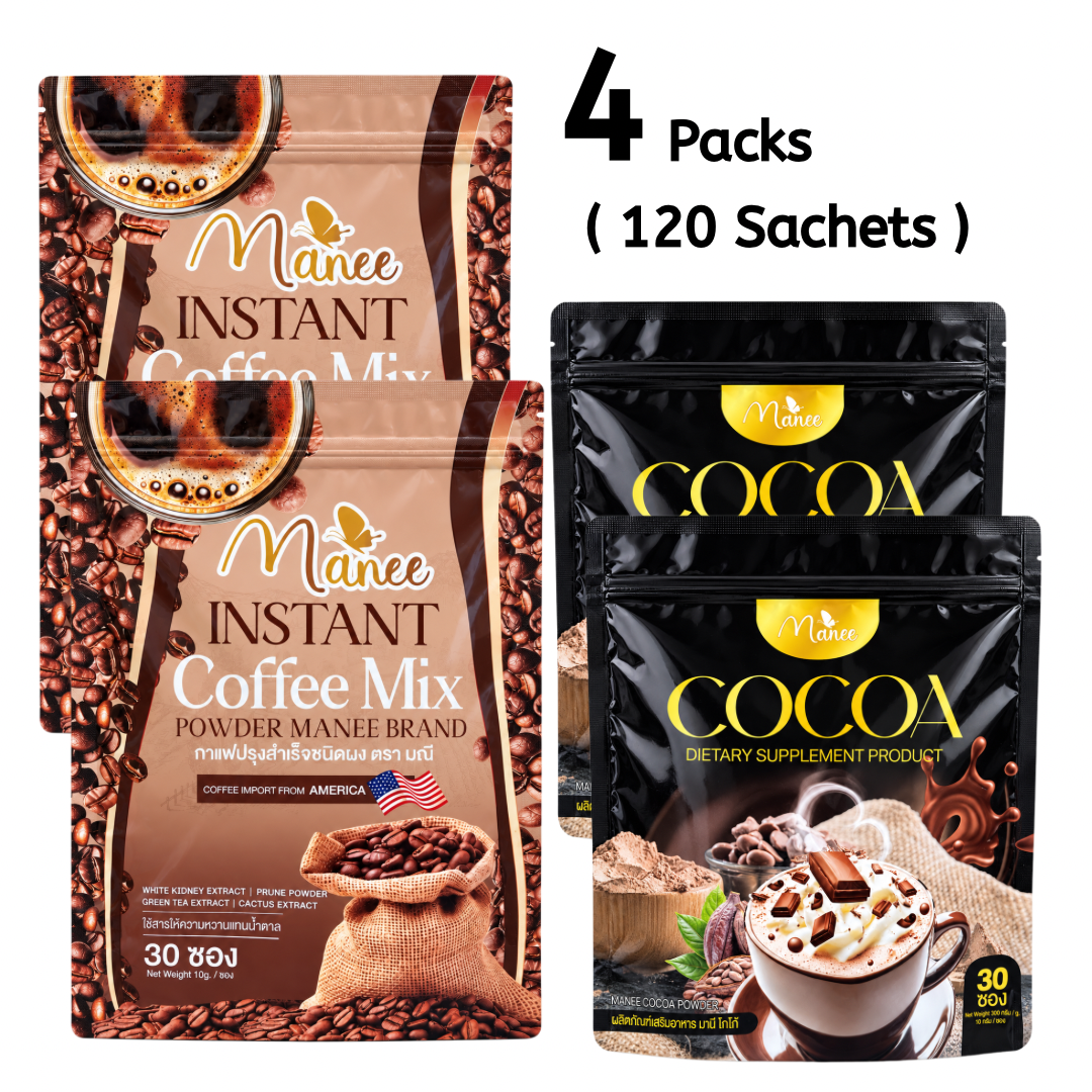 Manee Instant Coffee Mix + Cocoa / 4 Packs