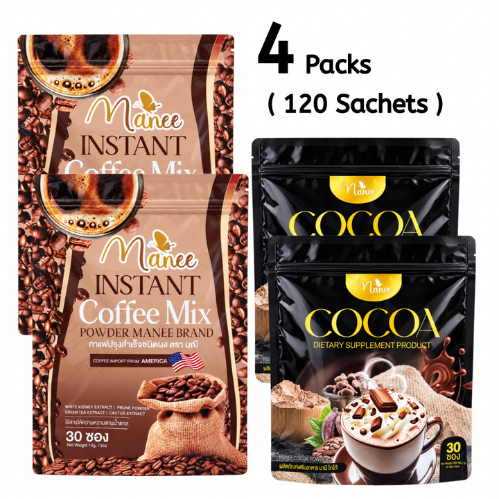 Manee Instant Coffee Mix + Cocoa / 4 Packs